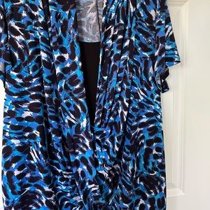 Blue and black 2-in-1 leopard print blouse